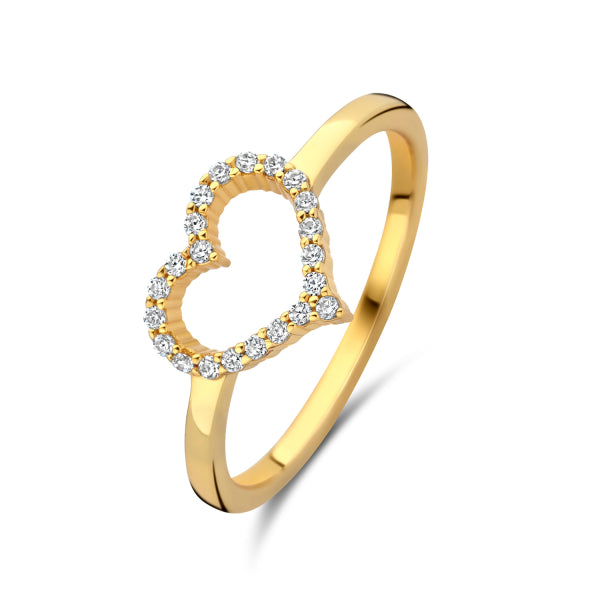 Damenring Herz mit 22 Zirkonia Silber 925/000 vergoldet