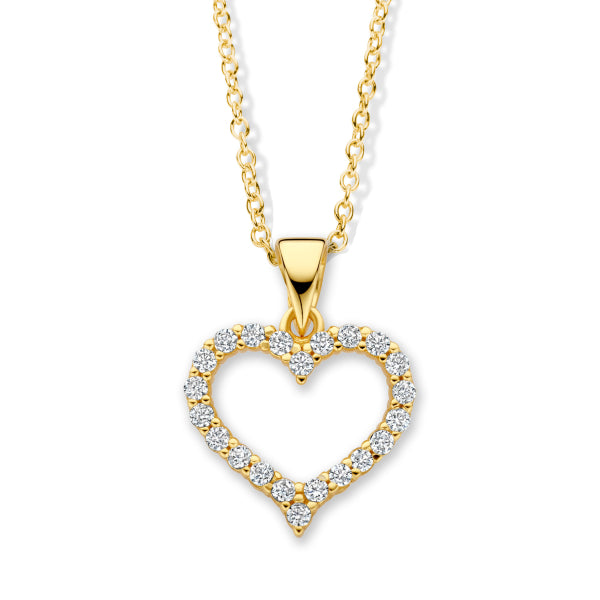 Collier mit Anhänger Herz 22 Zirkonia Silber 925/000 vergoldet