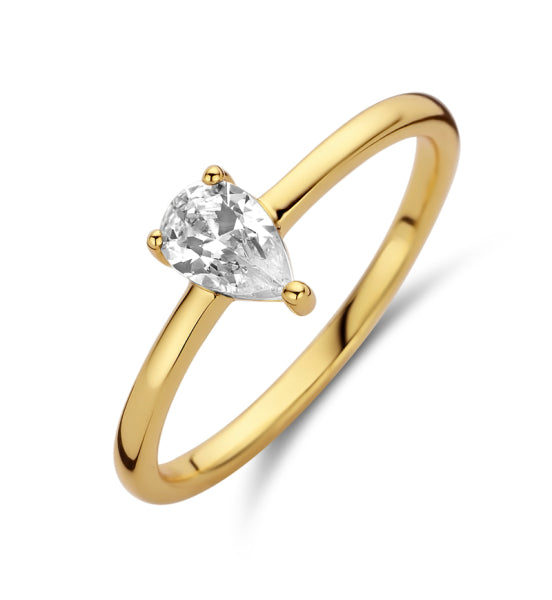 Damenring mit Zirkonia in Tropfenform Silber 925/000 vergoldet